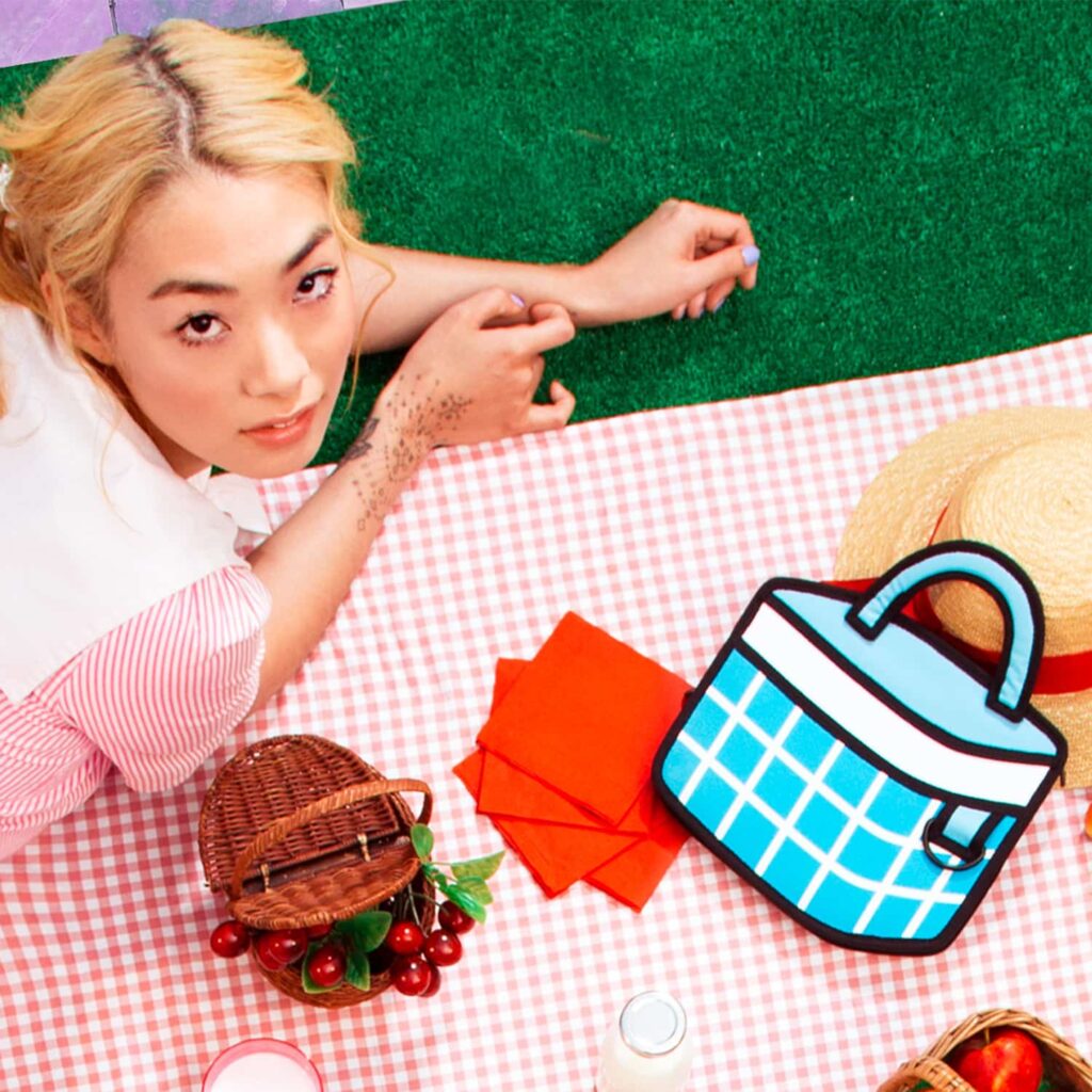 Checkered 3D Cartoon Handbag-light blue (3)