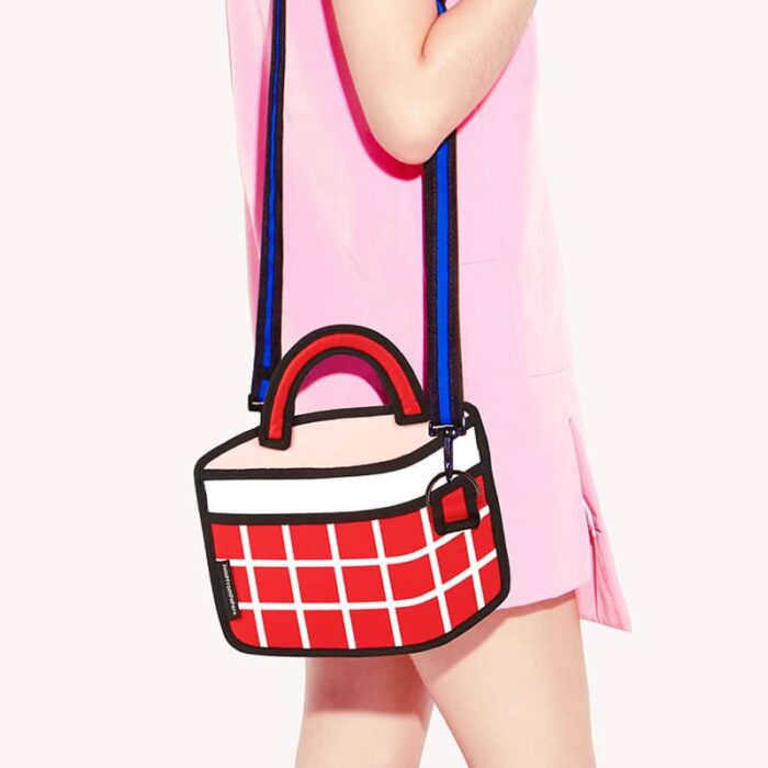 Checkered 3D Cartoon Handbag-red (3)